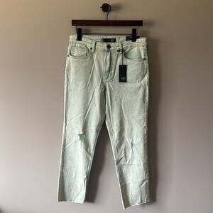 KUT FROM THE KLOTH RACHAEL MOM JEAN PASTEL/LIME GREEN ACID WASH SIZE 4